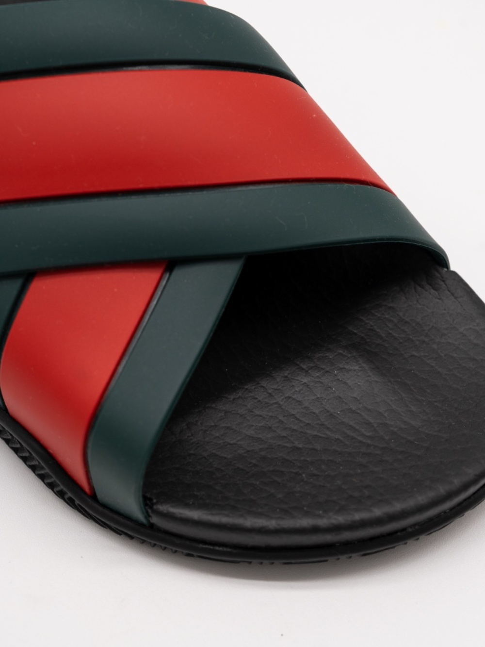 Gucci Women's Black Slide Sandals Cross Striped Red Web Rubber size 40eu 10 US - Picture 7 of 11